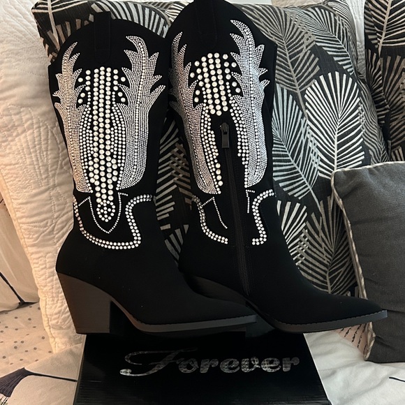 Forever 21 Shoes - Forever 21 Black Rhinestone Western Mid-Calf Boots
